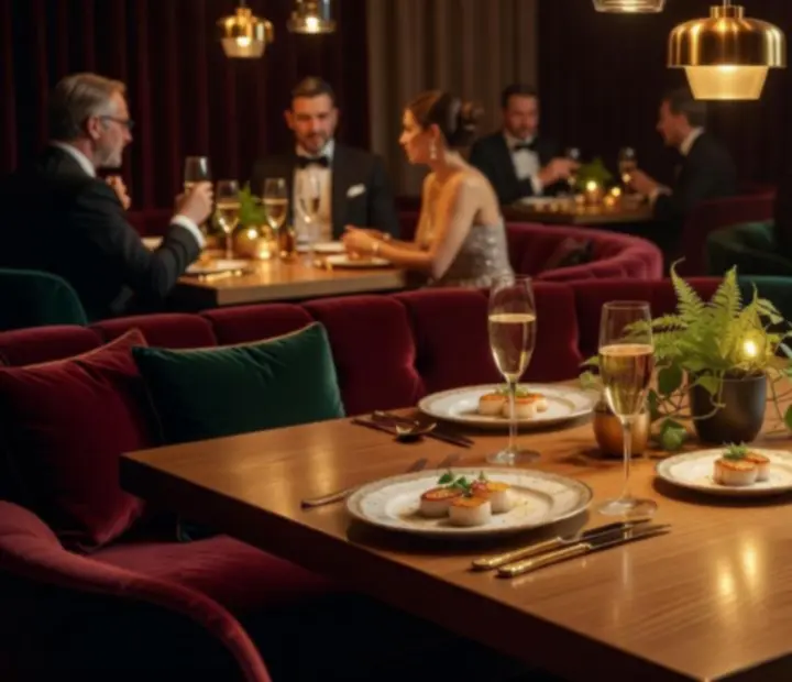 Cinematiczna kolacja degustacyjna w eleganckim wnętrzu restauracji inspirowanej światowymi kasynami.